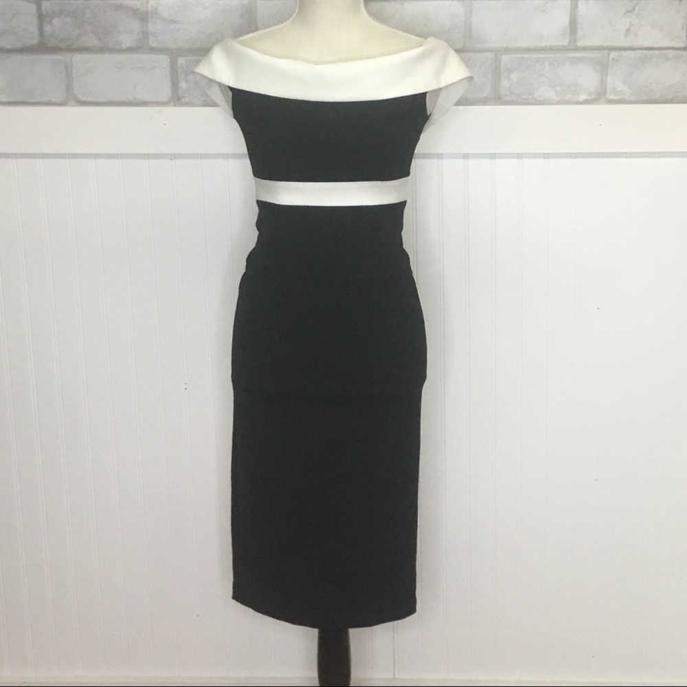Bardot Black and White Off-Shoulder Dress